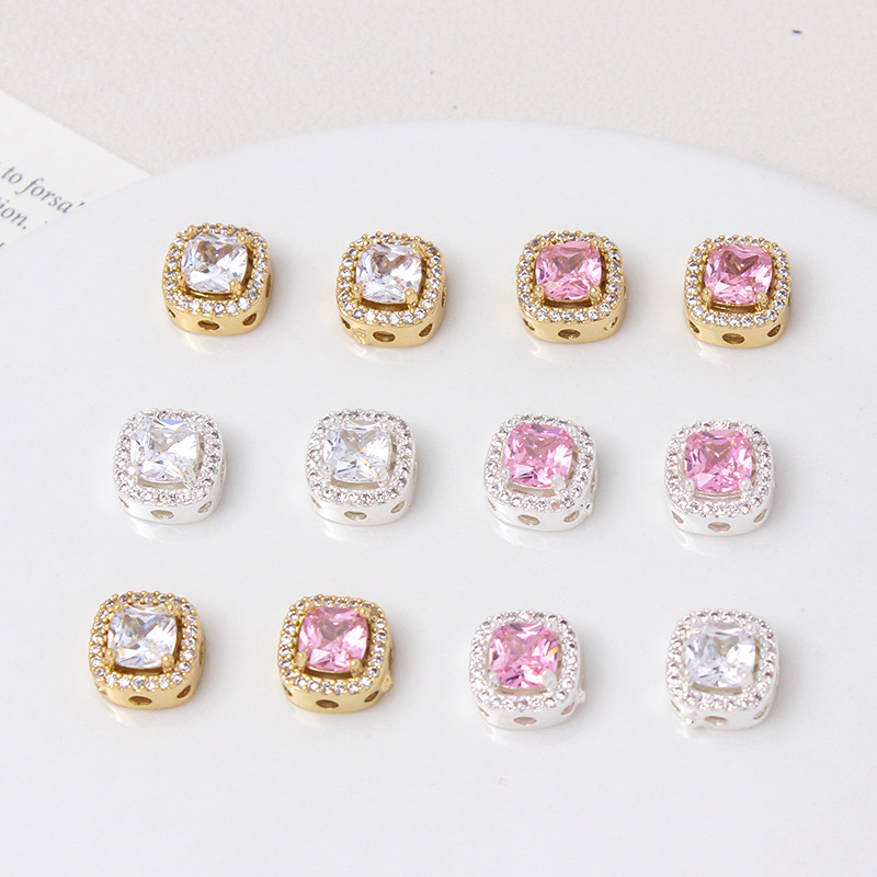 10mm Zircon Inlaid Square Spacer Bead Jewelry Making Accessory