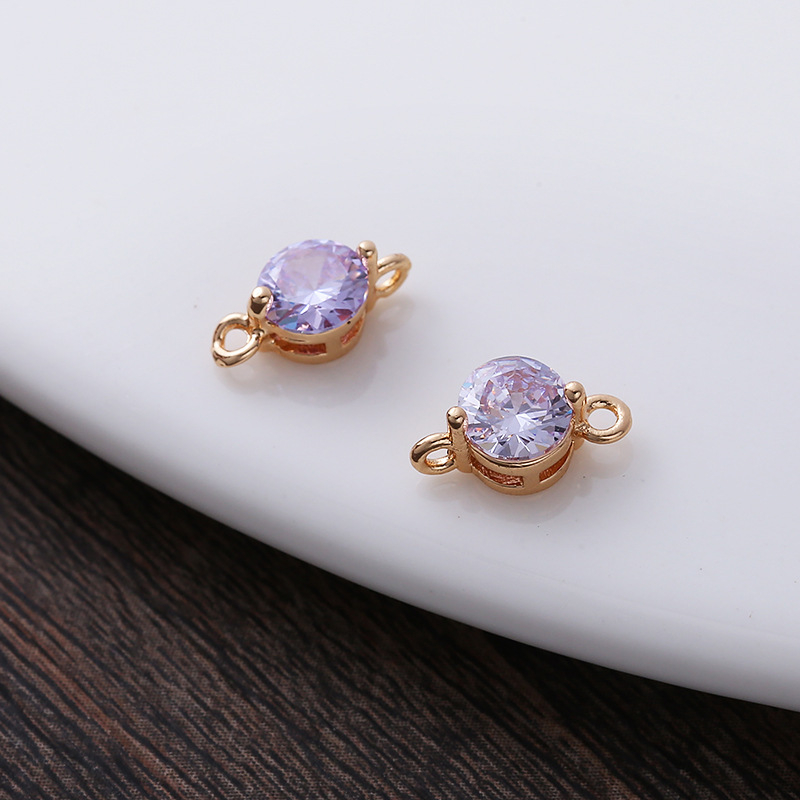 5mm Colored Round Zircon Charm Pendant Dual Hanging Rings