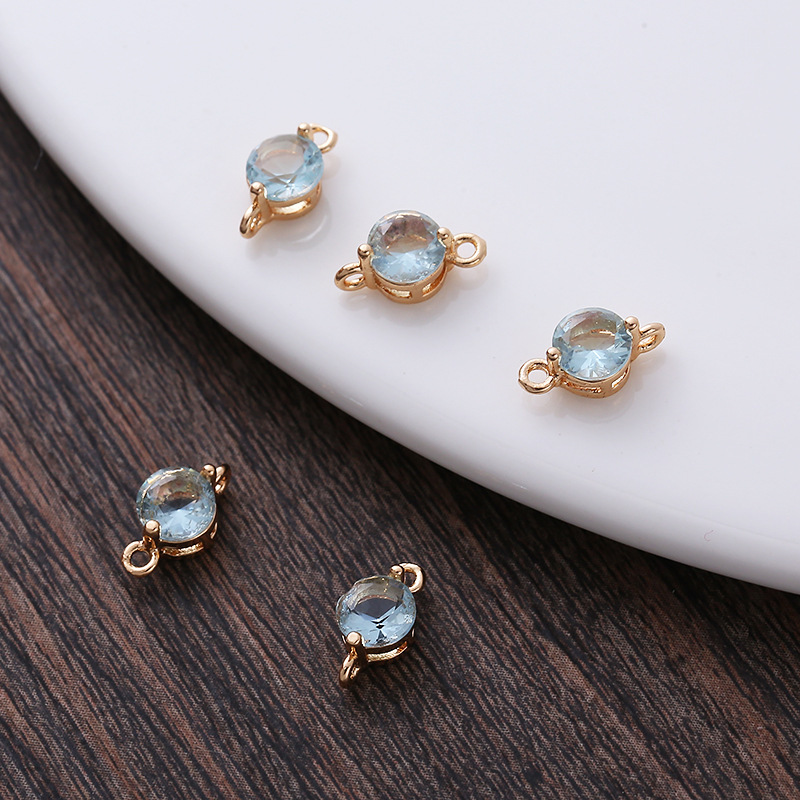 5mm Colored Round Zircon Charm Pendant Dual Hanging Rings