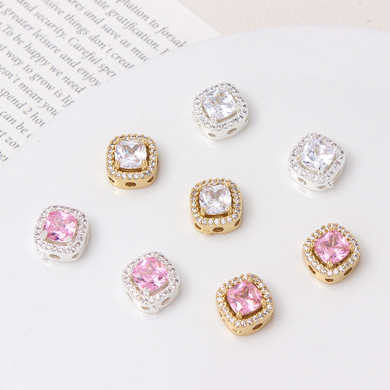 10mm Zircon Inlaid Square Spacer Bead Jewelry Making Accessory