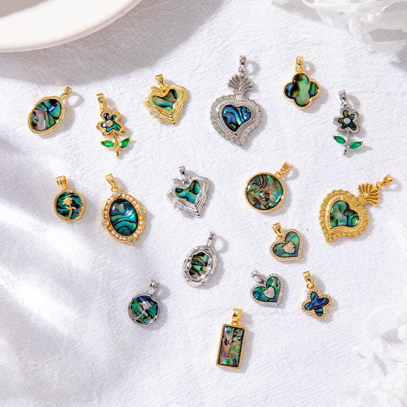 Abalone Shell Inlaid Gold Plated Pendant Jewelry Charm