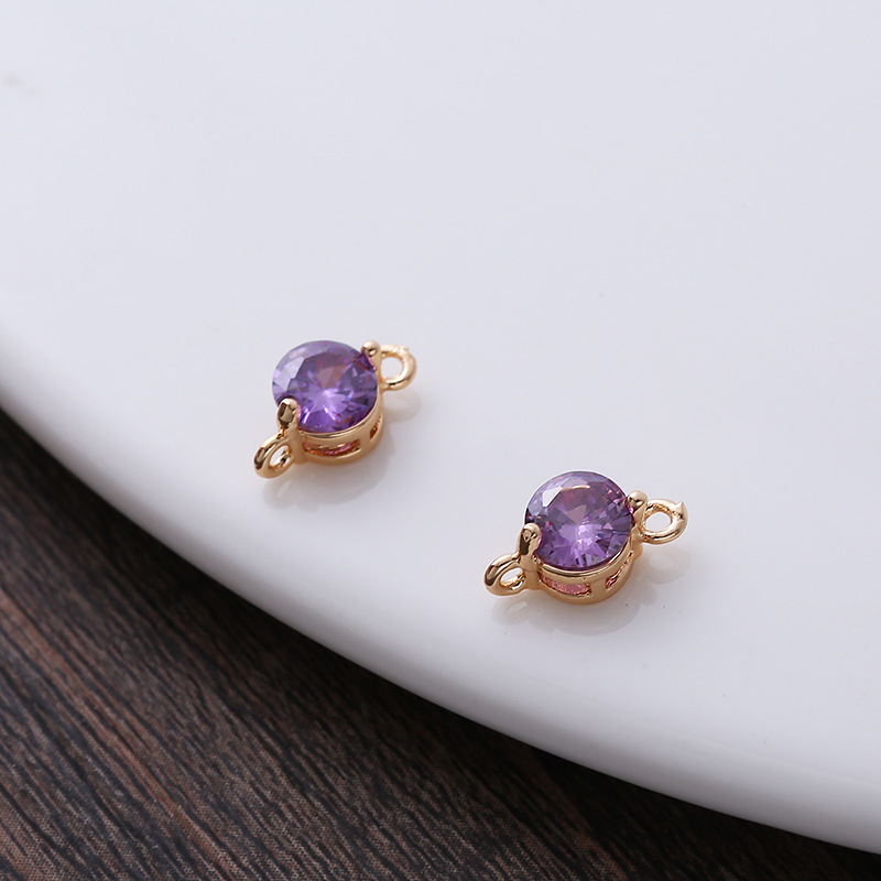 5mm Colored Round Zircon Charm Pendant Dual Hanging Rings