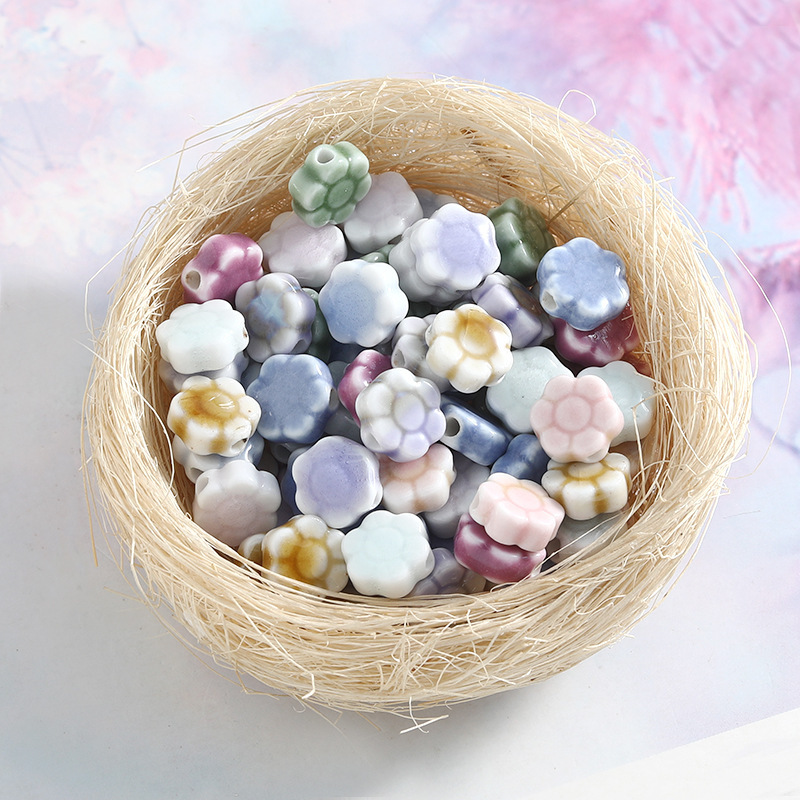 Handmade 10mm Daisy Flower Ceramic Beads 10pcs