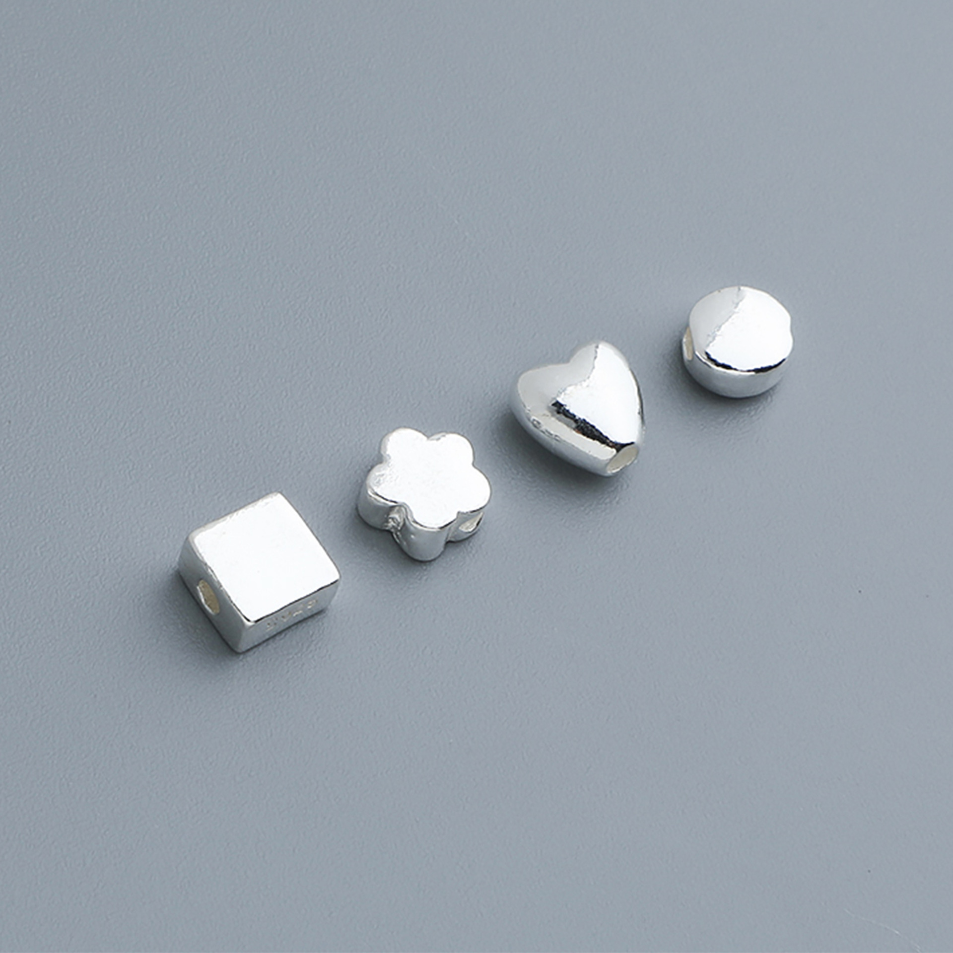 925 Sterling Silver Round Square Flower Heart Spacer Bead 