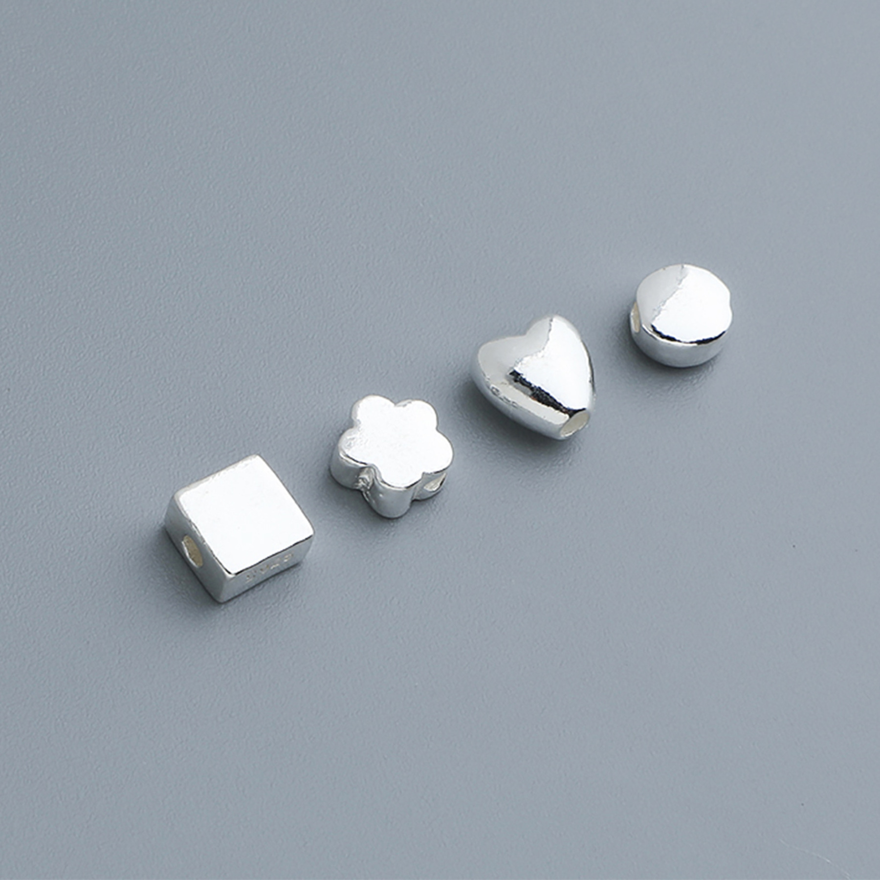 925 Sterling Silver Round Square Flower Heart Spacer Bead 