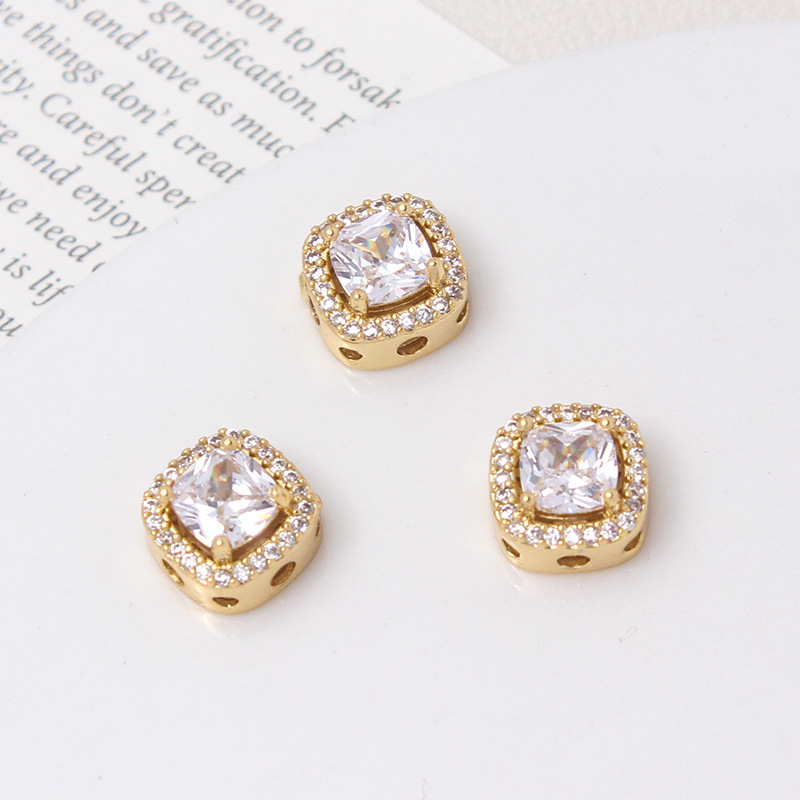 10mm Zircon Inlaid Square Spacer Bead Jewelry Making Accessory