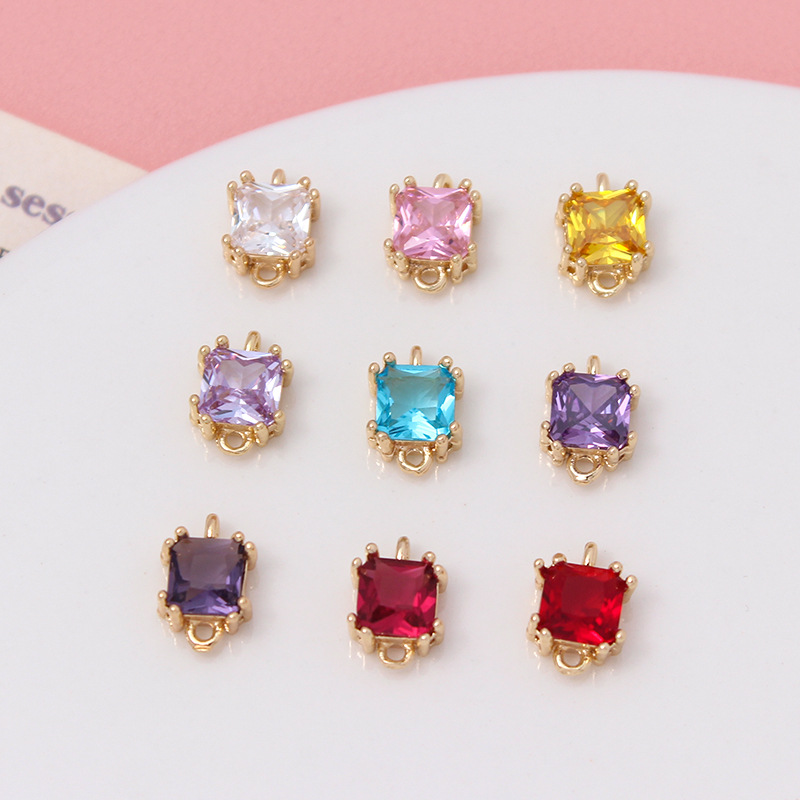 7mm Colored Zircon Square Pendant Dual Hanging Rings