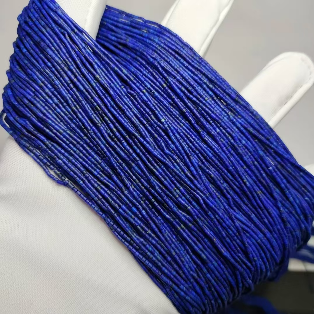 Natural Afghan Lapis Lazuli 1mm Tiny Cylindrical Beads Strand 38cm