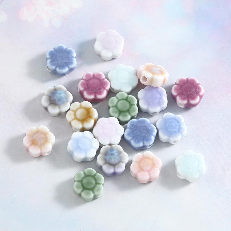 Handmade 10mm Daisy Flower Ceramic Beads 10pcs
