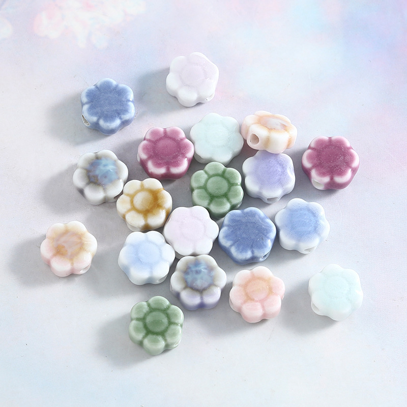 Handmade 10mm Daisy Flower Ceramic Beads 10pcs