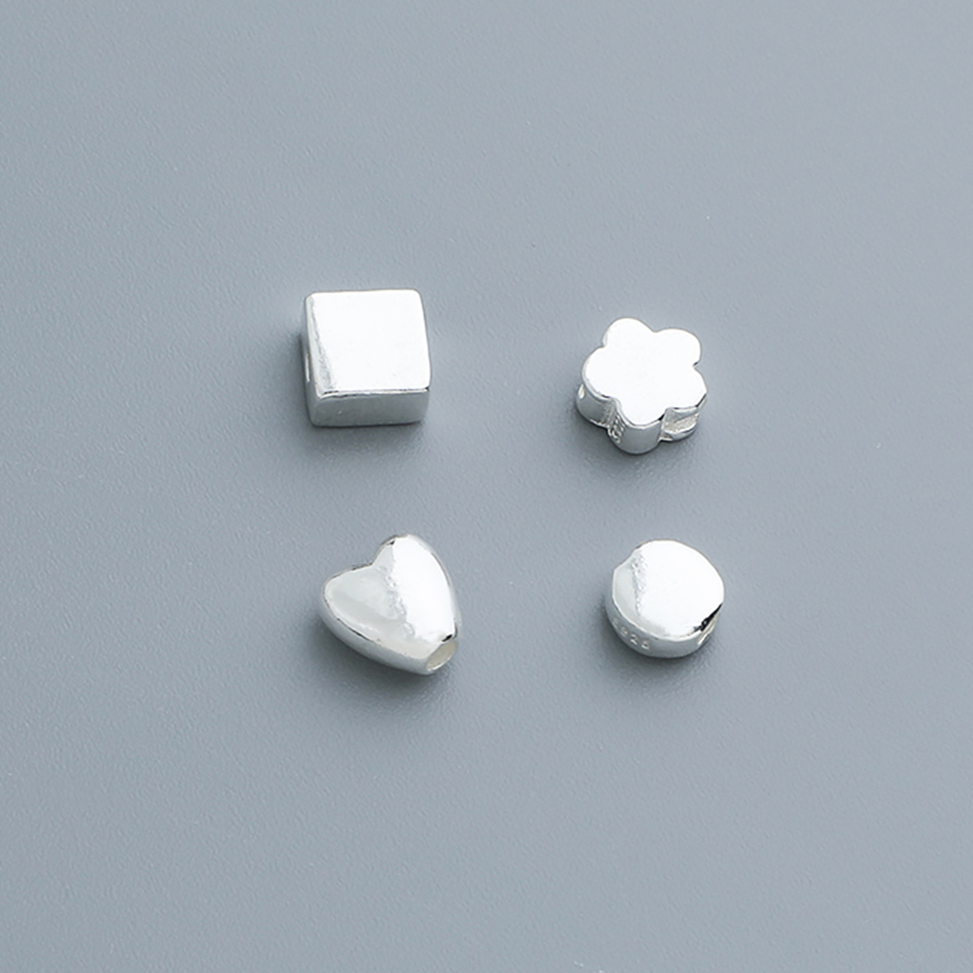 925 Sterling Silver Round Square Flower Heart Spacer Bead 