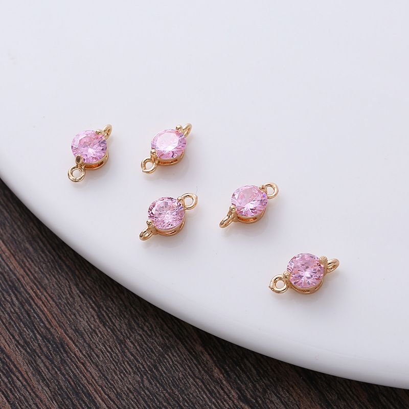 5mm Colored Round Zircon Charm Pendant Dual Hanging Rings