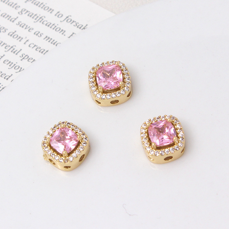 10mm Zircon Inlaid Square Spacer Bead Jewelry Making Accessory