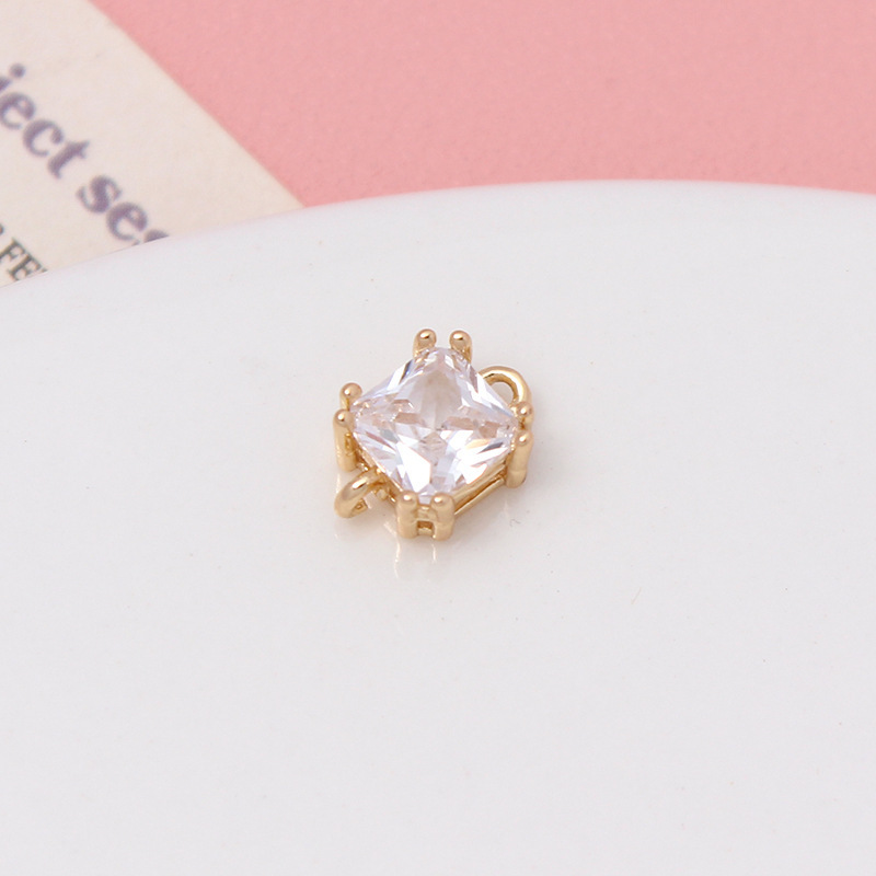 7mm Colored Zircon Square Pendant Dual Hanging Rings