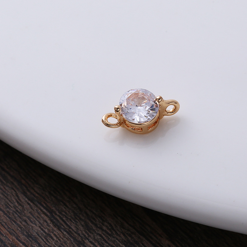 5mm Colored Round Zircon Charm Pendant Dual Hanging Rings