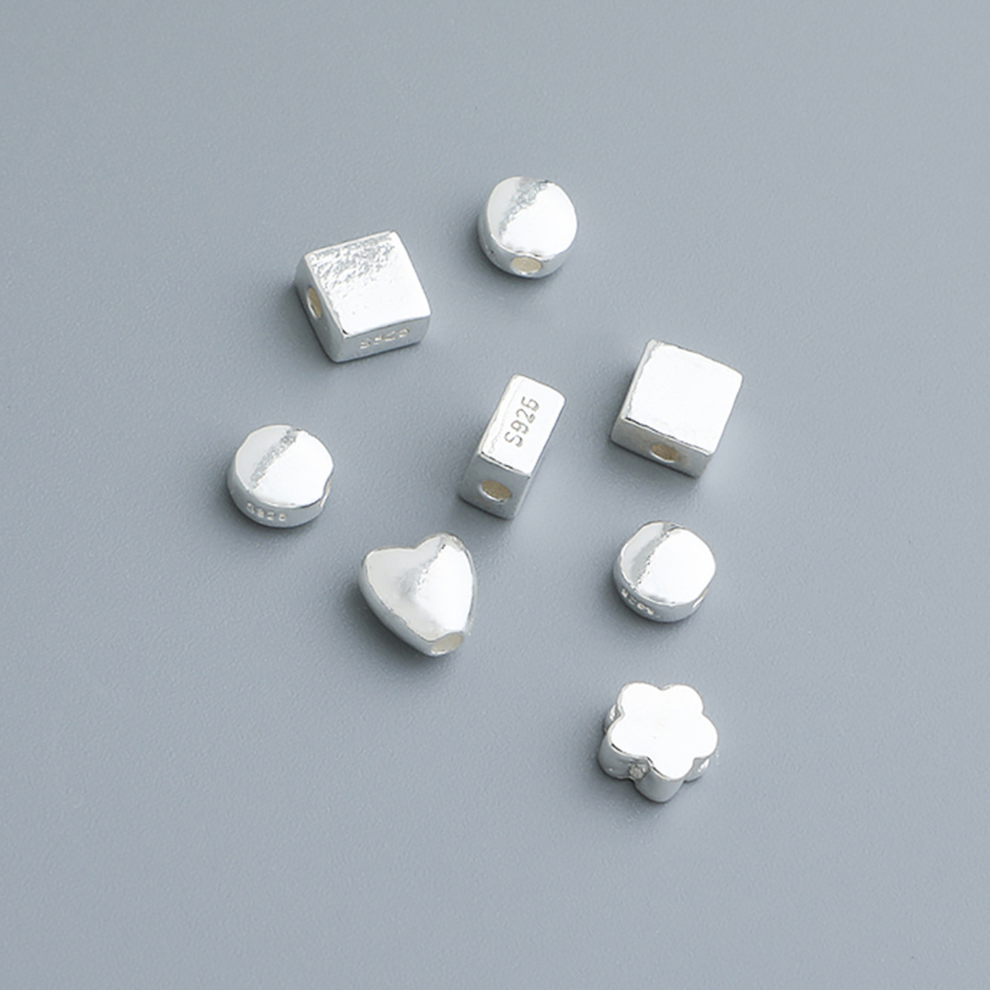 925 Sterling Silver Round Square Flower Heart Spacer Bead 
