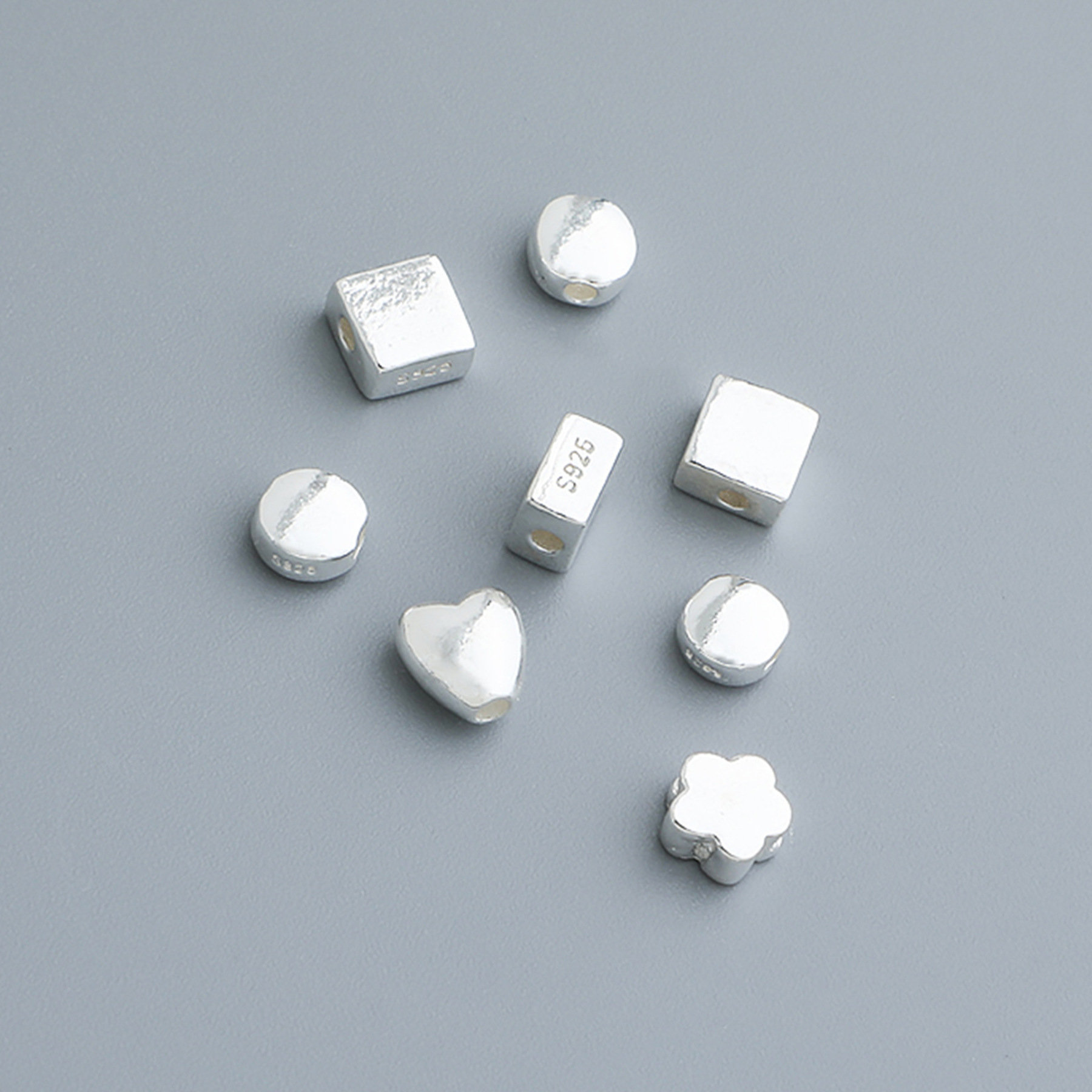 925 Sterling Silver Round Square Flower Heart Spacer Bead 