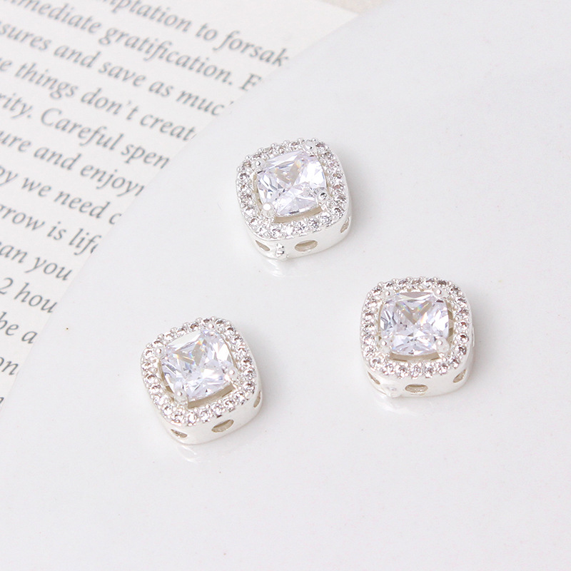 10mm Zircon Inlaid Square Spacer Bead Jewelry Making Accessory