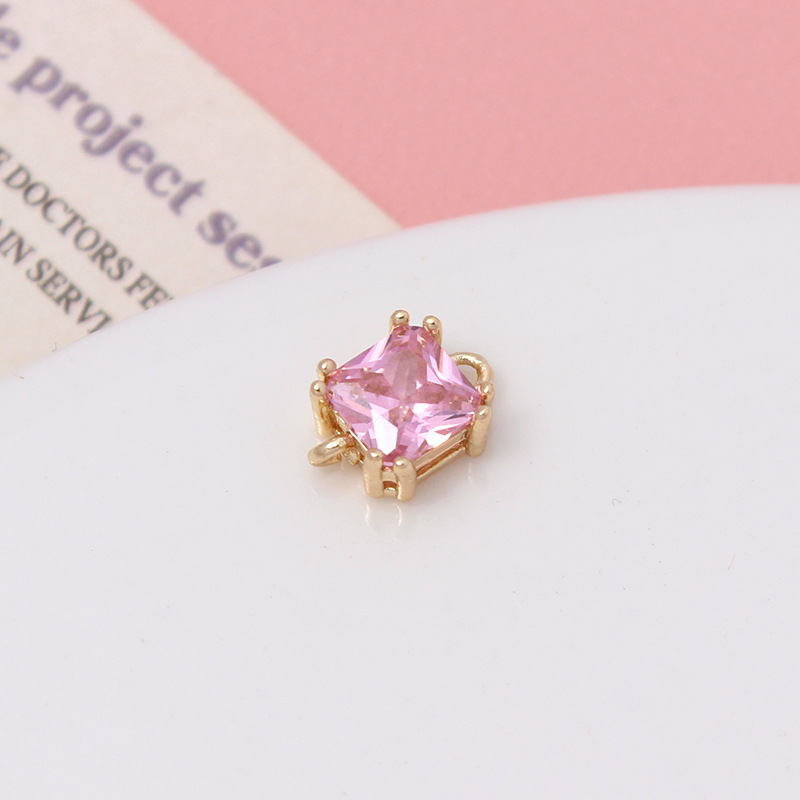 7mm Colored Zircon Square Pendant Dual Hanging Rings