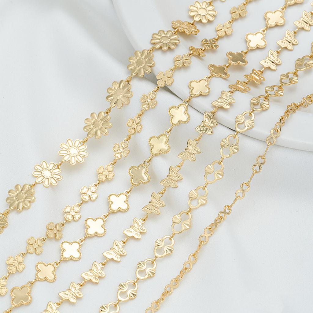 14k Gold Plated Butterfly Flower Four-Leaf Chain Accessory 50cm