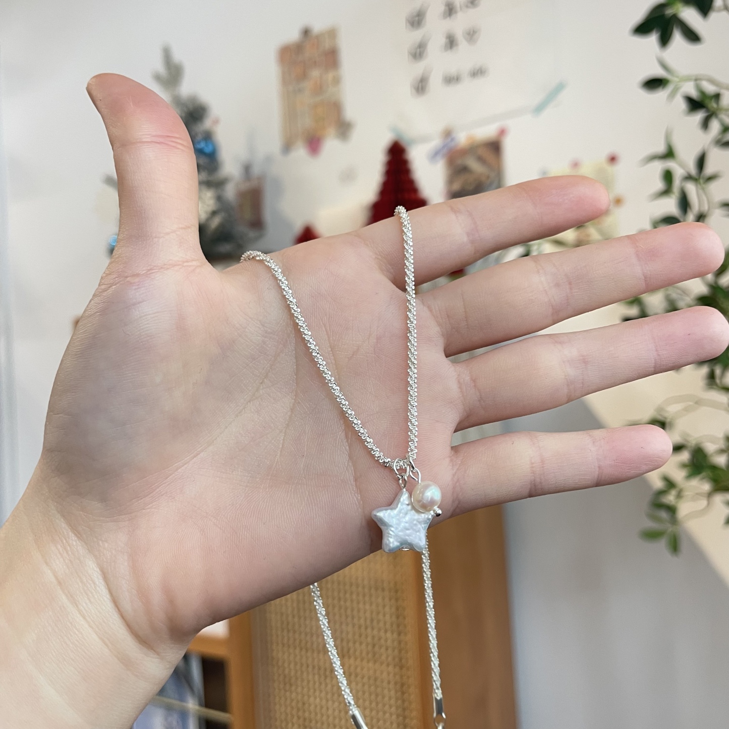 Shimmering Baroque Star Pearl Silver Necklace Starry Elegance