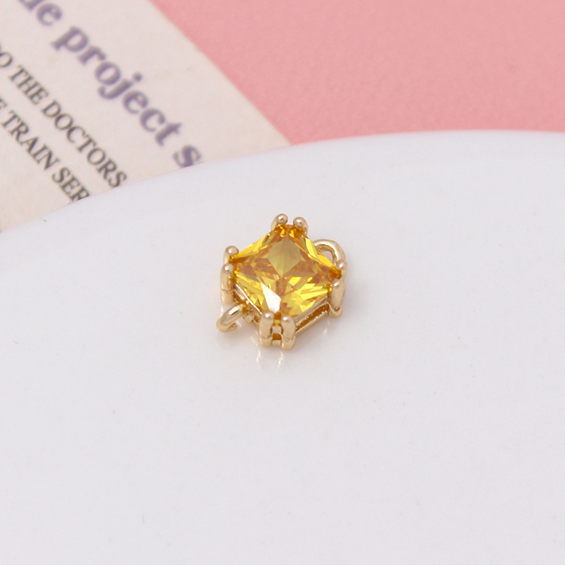 7mm Colored Zircon Square Pendant Dual Hanging Rings