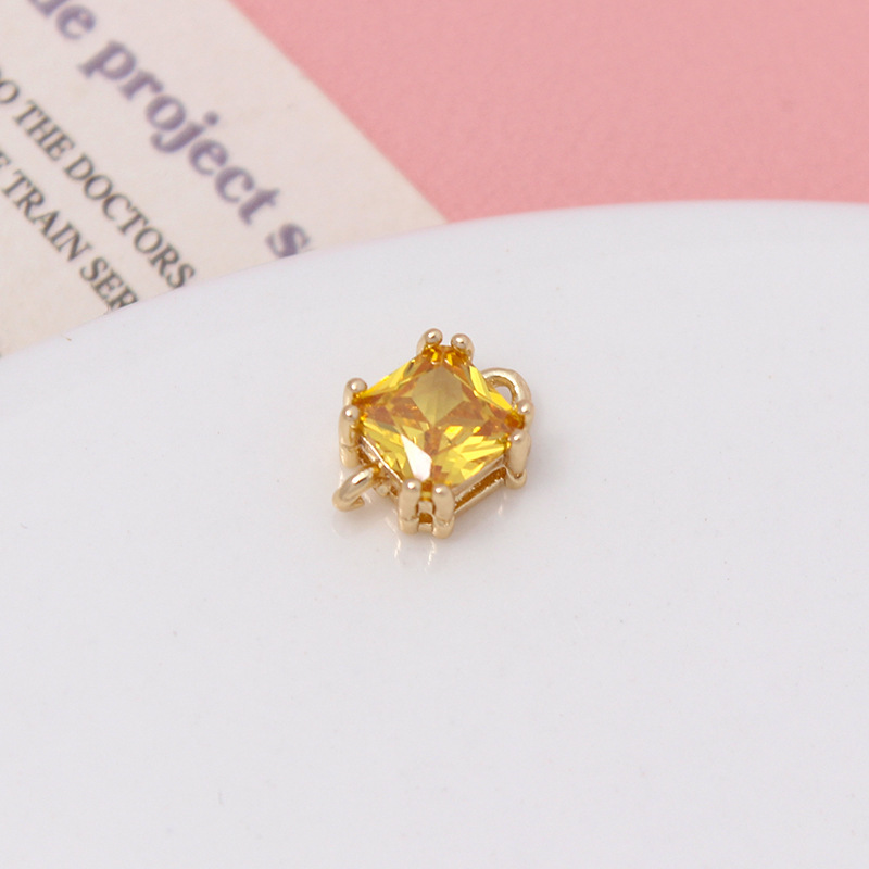 7mm Colored Zircon Square Pendant Dual Hanging Rings