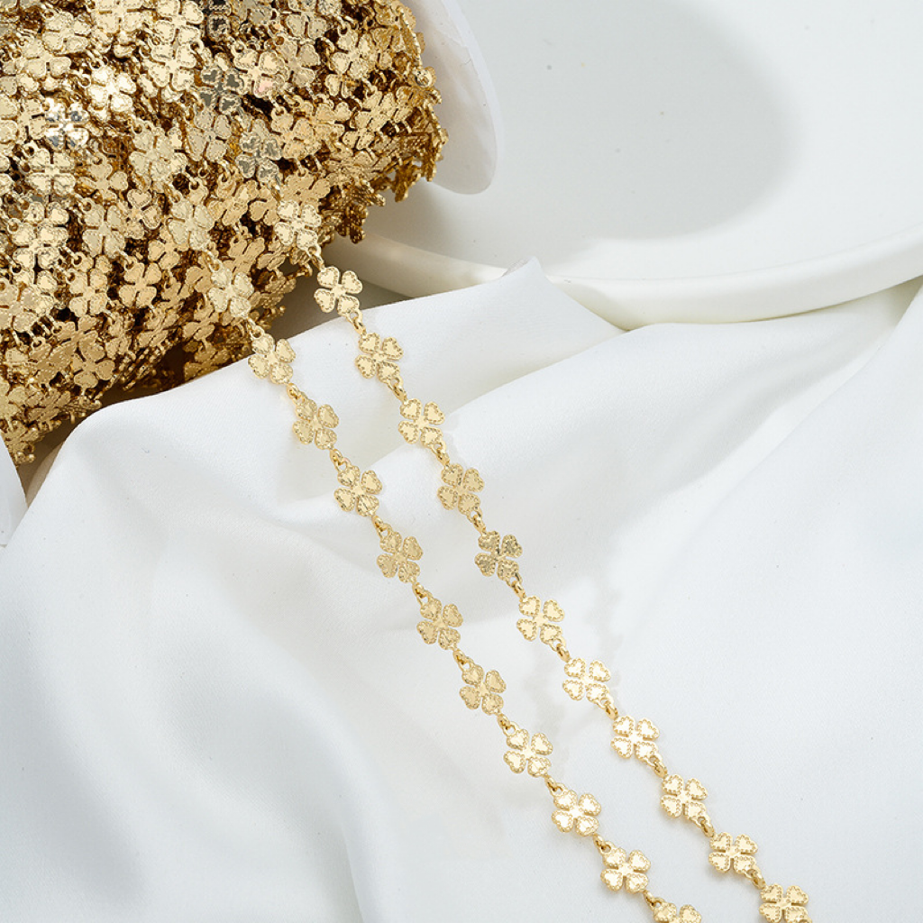 14k Gold Plated Butterfly Flower Four-Leaf Chain Accessory 50cm