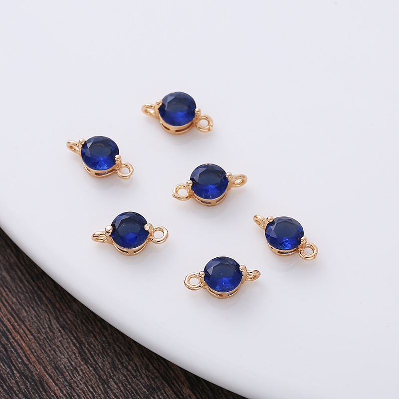 5mm Colored Round Zircon Charm Pendant Dual Hanging Rings