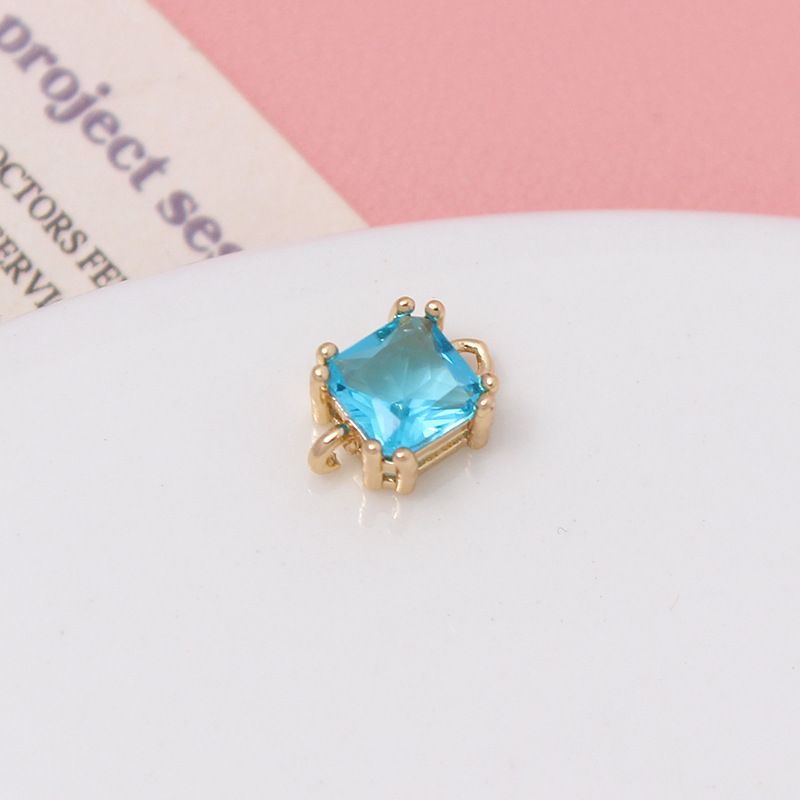 7mm Colored Zircon Square Pendant Dual Hanging Rings