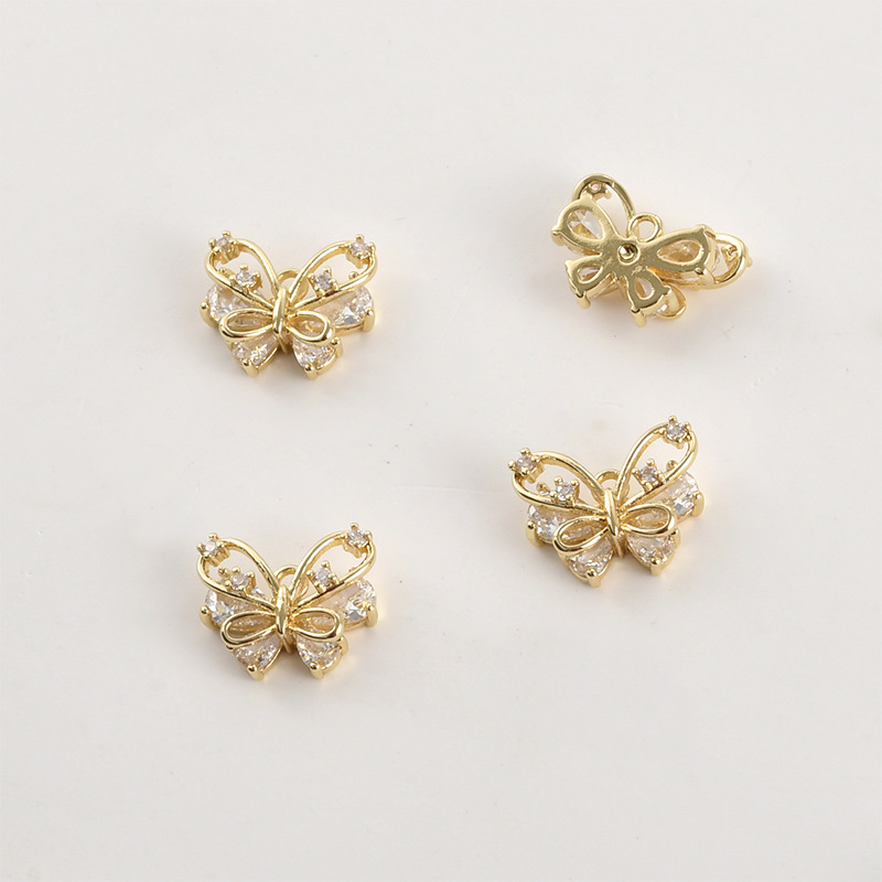 14k Gold Zircon Butterfly Charm Pendant with Hanging Rings-likayjewel