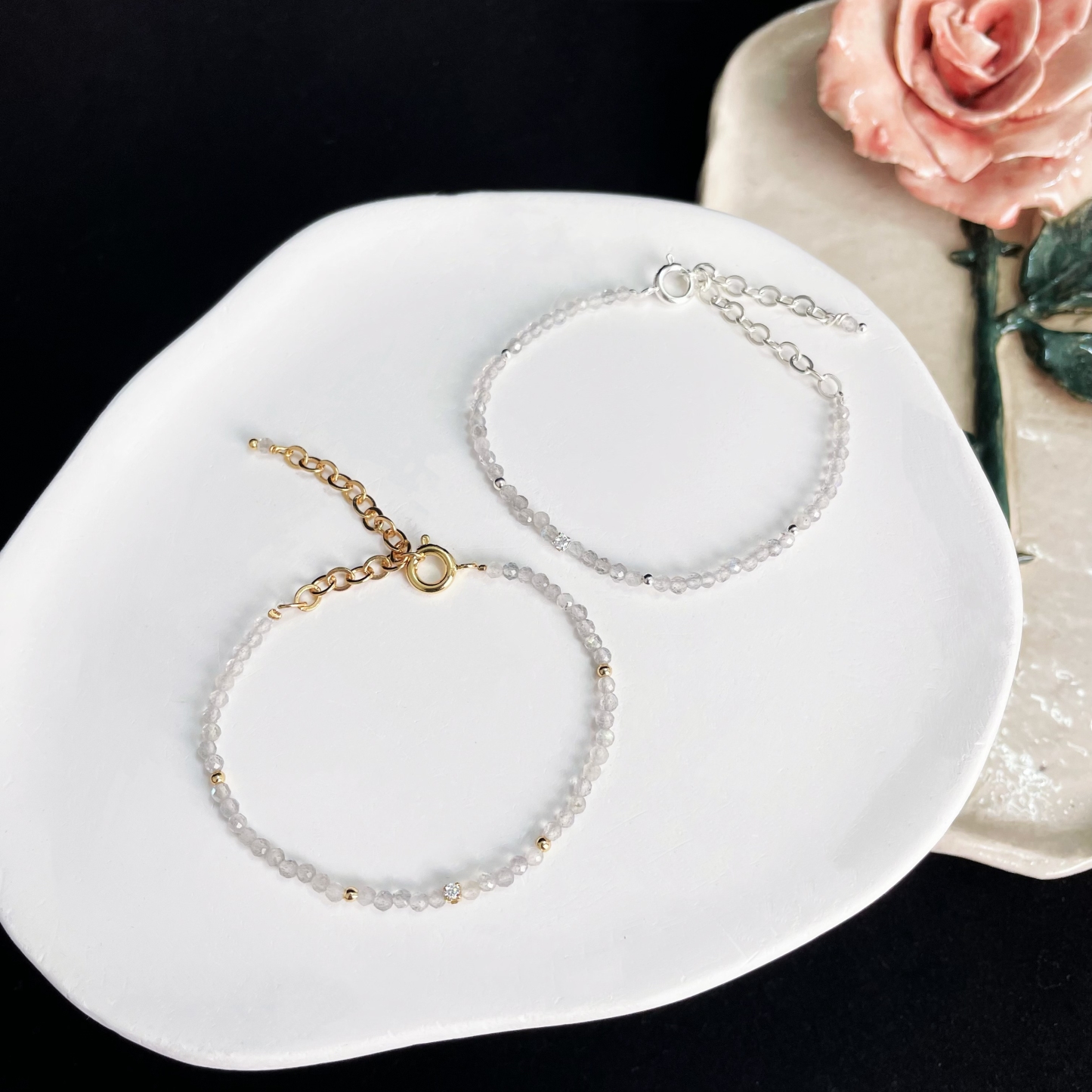 Handcrafted Dainty Thin Labradorite Faced Beads Bracelet