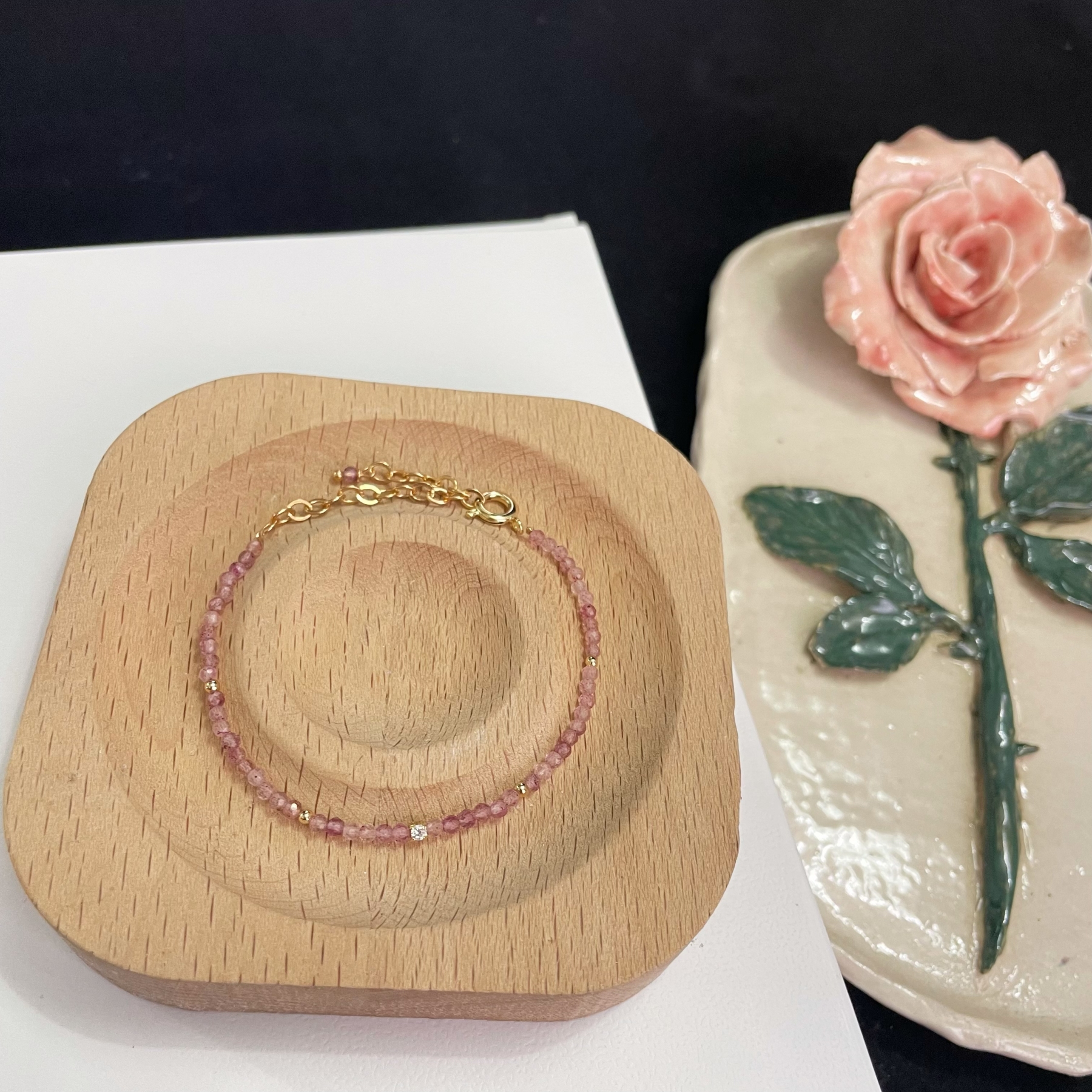 2mm Delicate Thin Strawberry Quartz Faceted Beads Bracelet