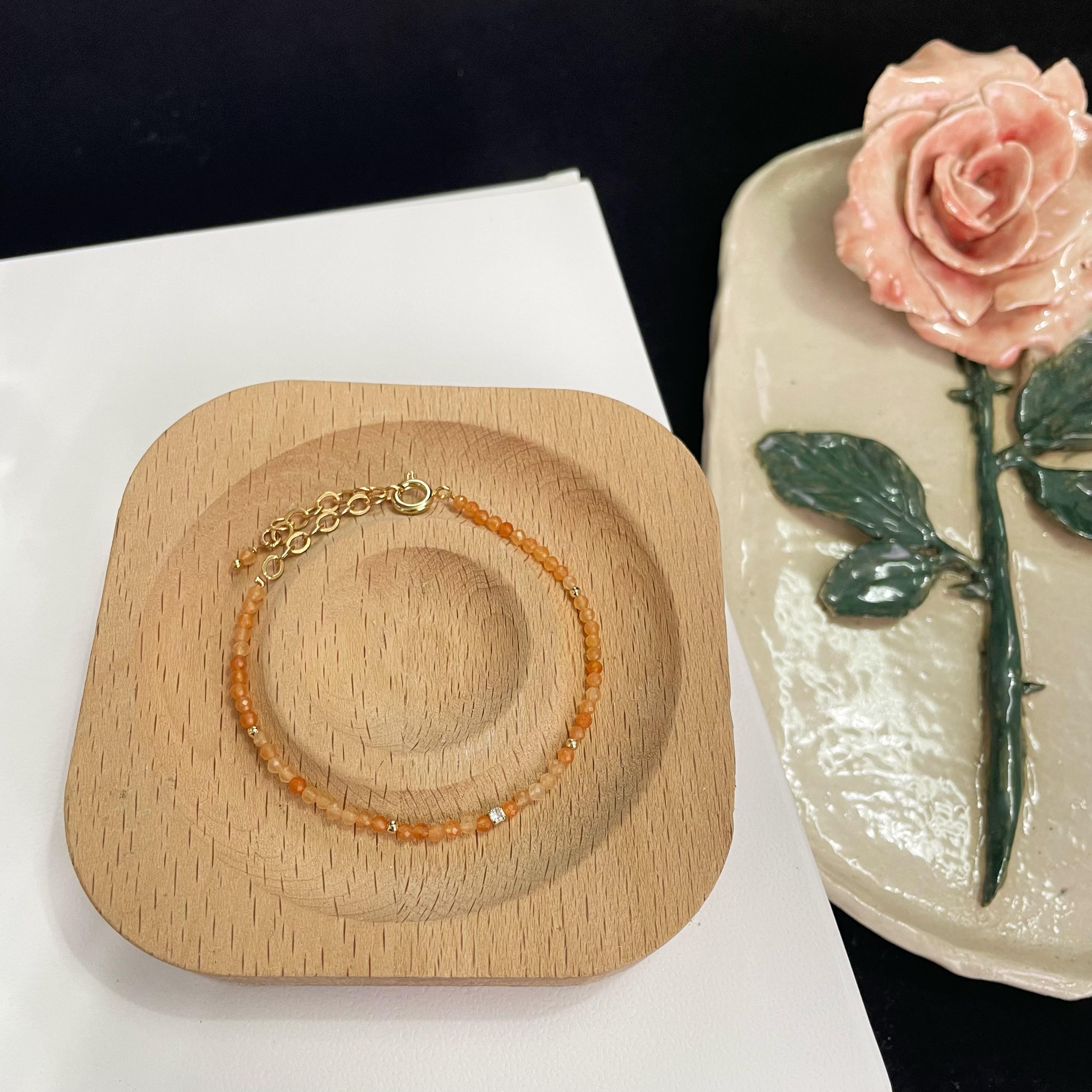 2mm Delicate Thin Red Aventurine Faced Beads Bracelet