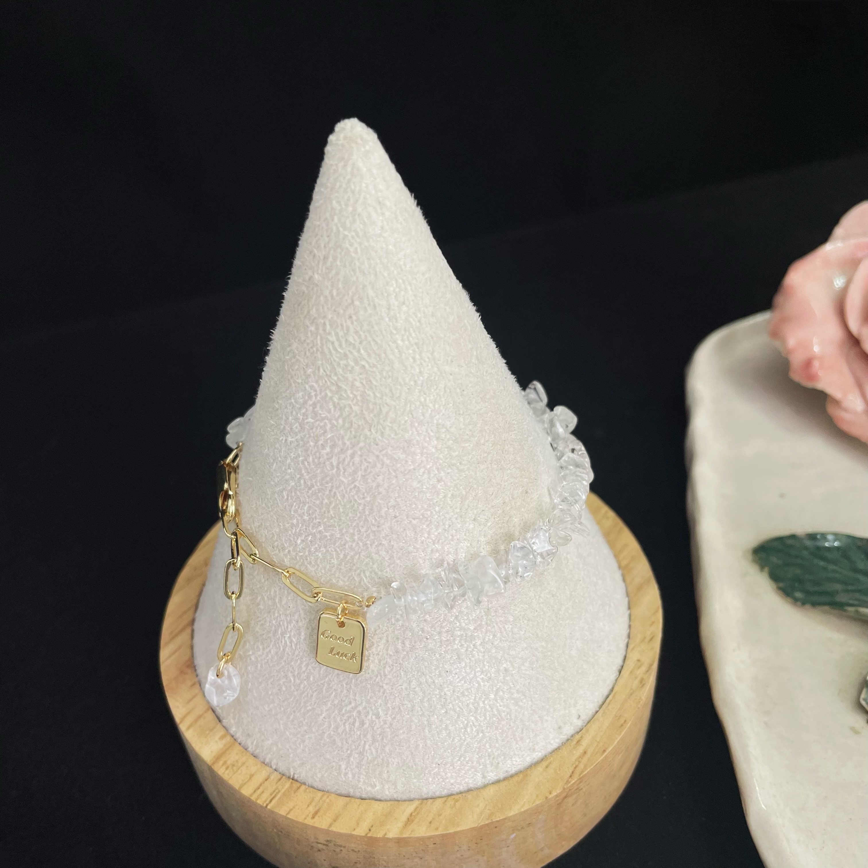 Clear Quartz Raw Stones Bracelet with "Good Luck" Charm