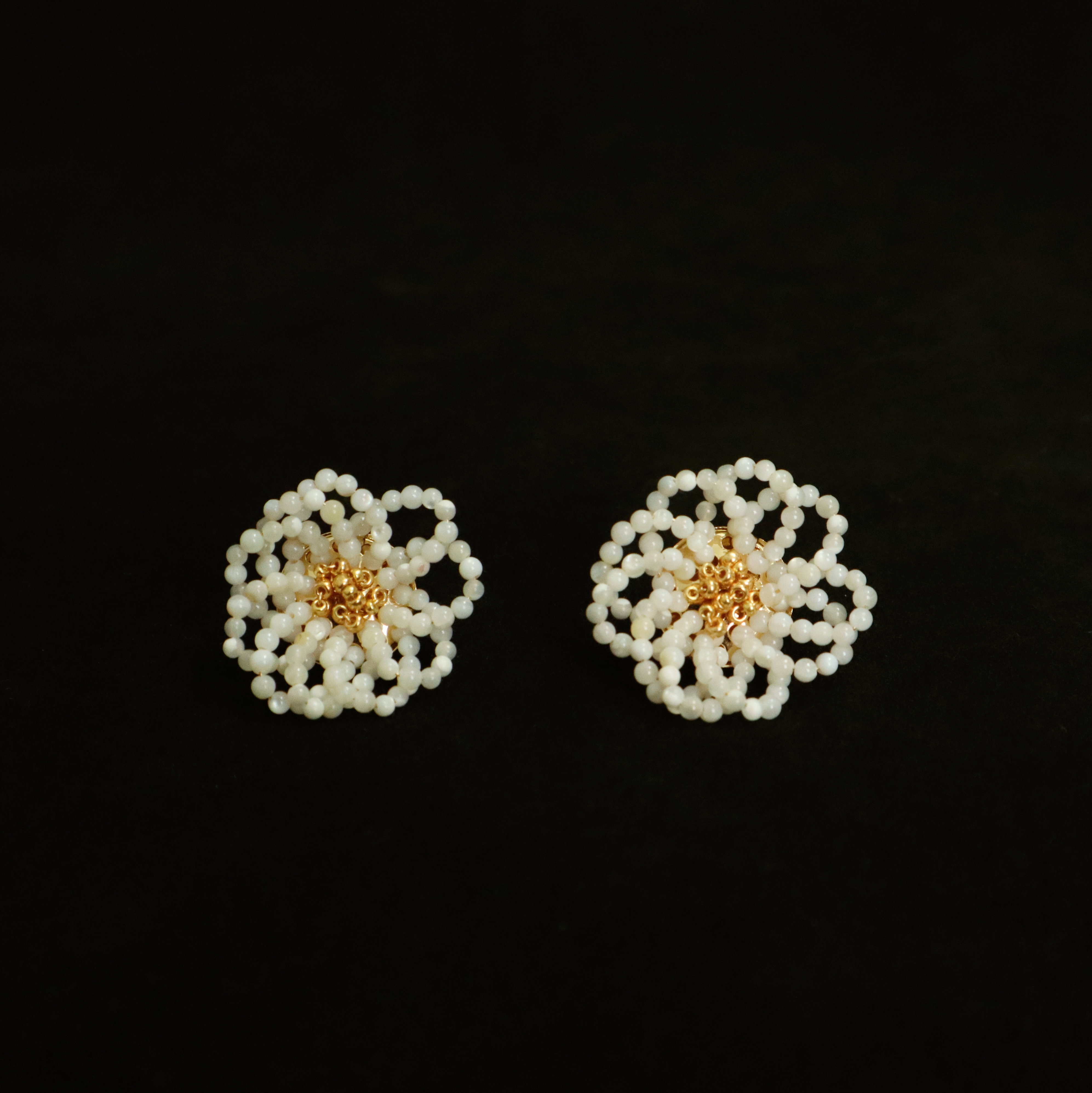 Elegant Trochus Shell Beads Camellia Stud Earrings