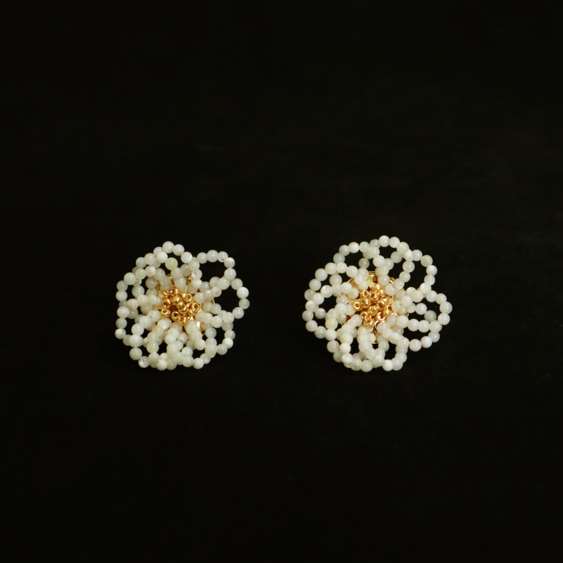 Elegant Trochus Shell Beads Camellia Stud Earrings