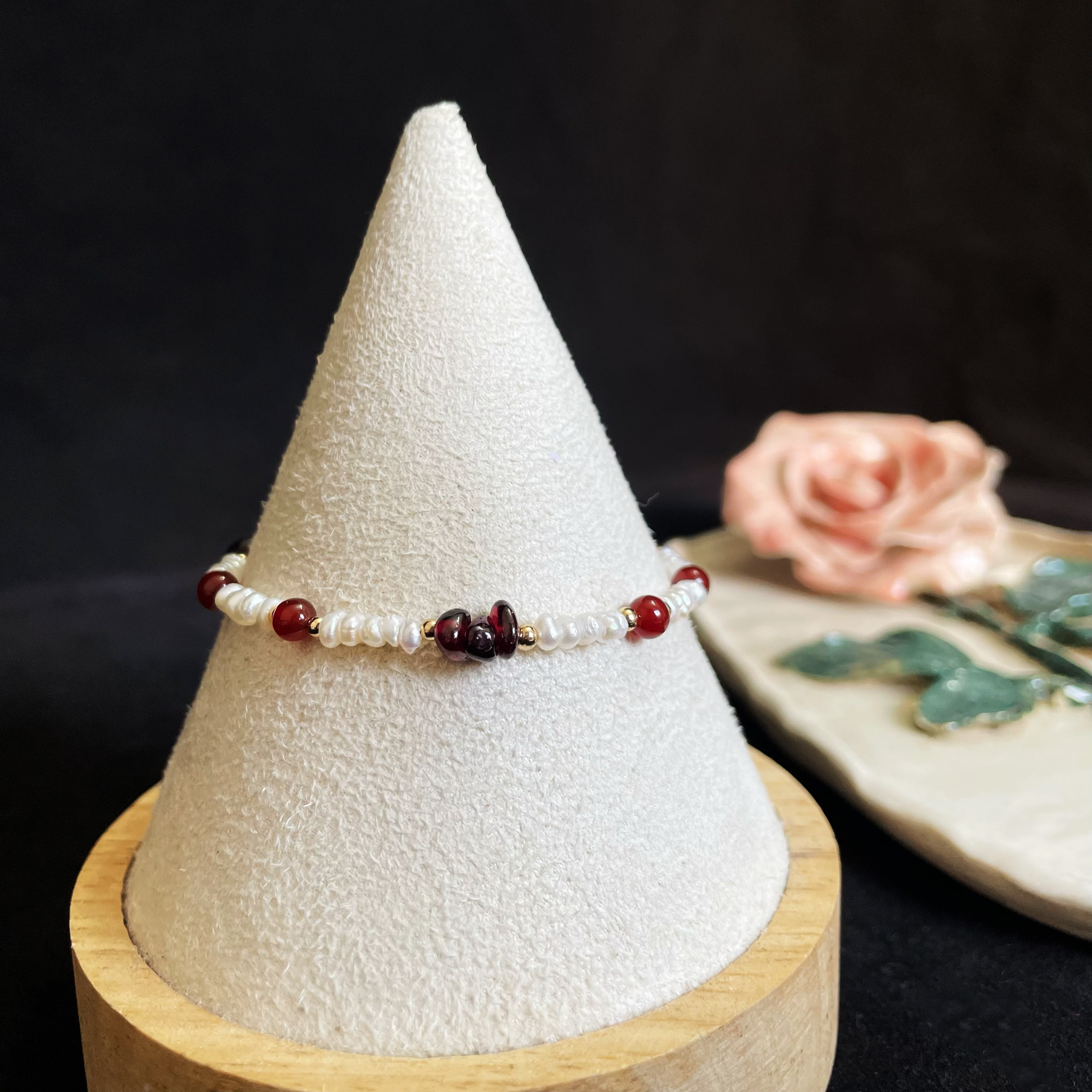 Irregular Garnet Pearls & Red Agate One-Line Bracelet