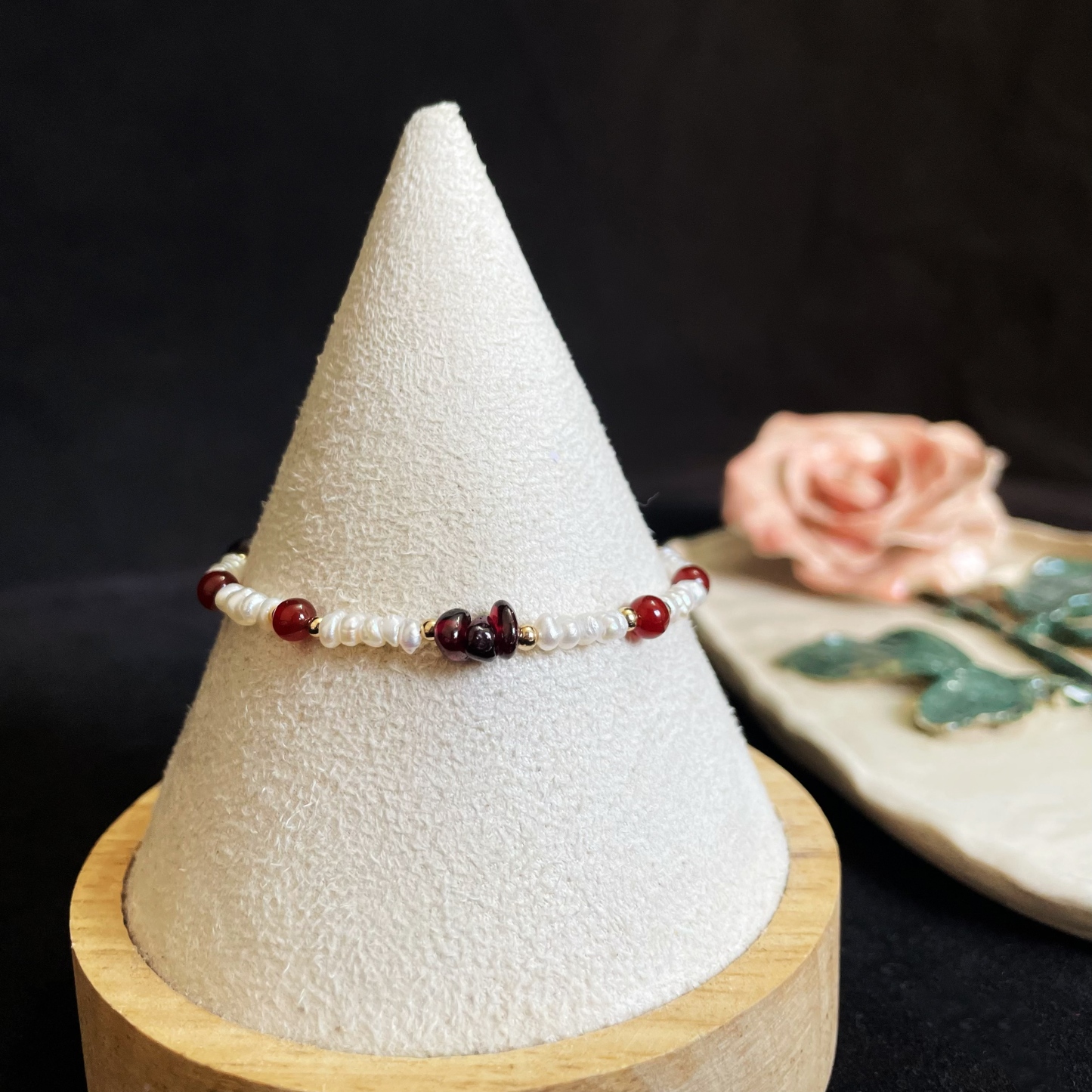 Irregular Garnet Pearls & Red Agate One-Line Bracelet