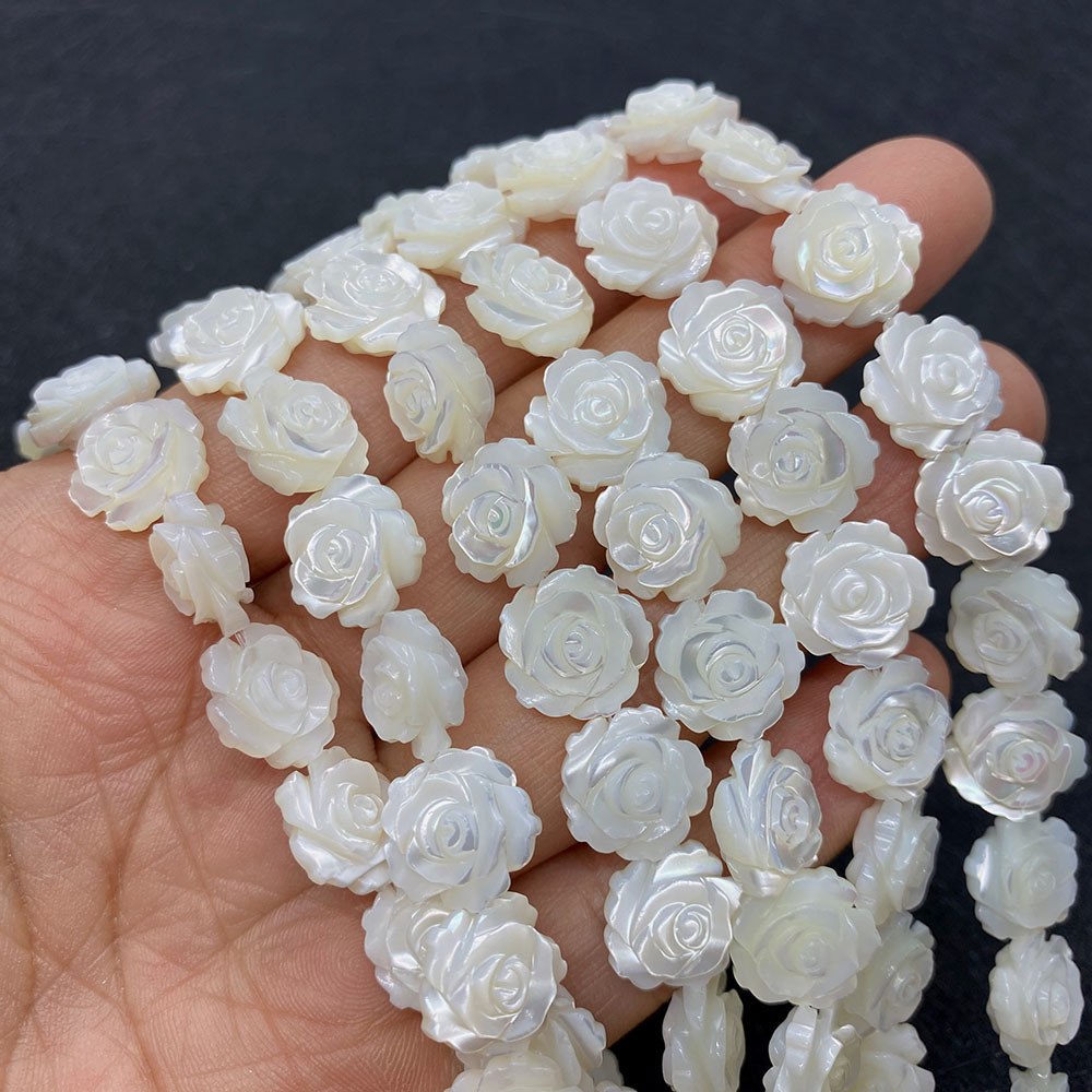 Both Sides Carved White Shell Rose Bead