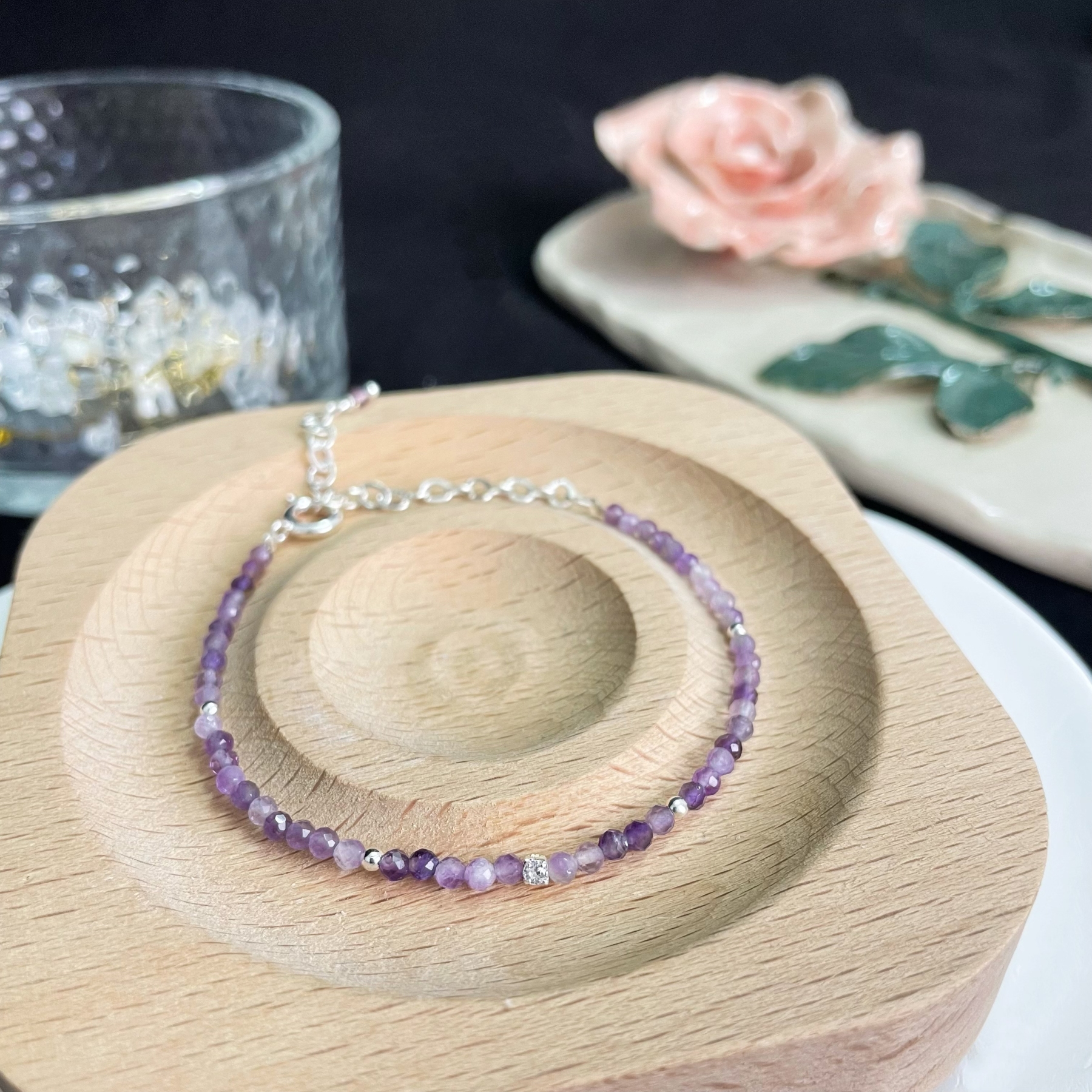 Thin Amethyst Bracelet with Zircon Accent