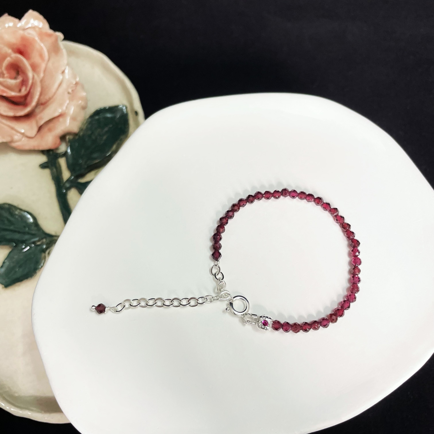 Gemstone Faced Beads Bracelet with Zircon Inlaid Cube Beads