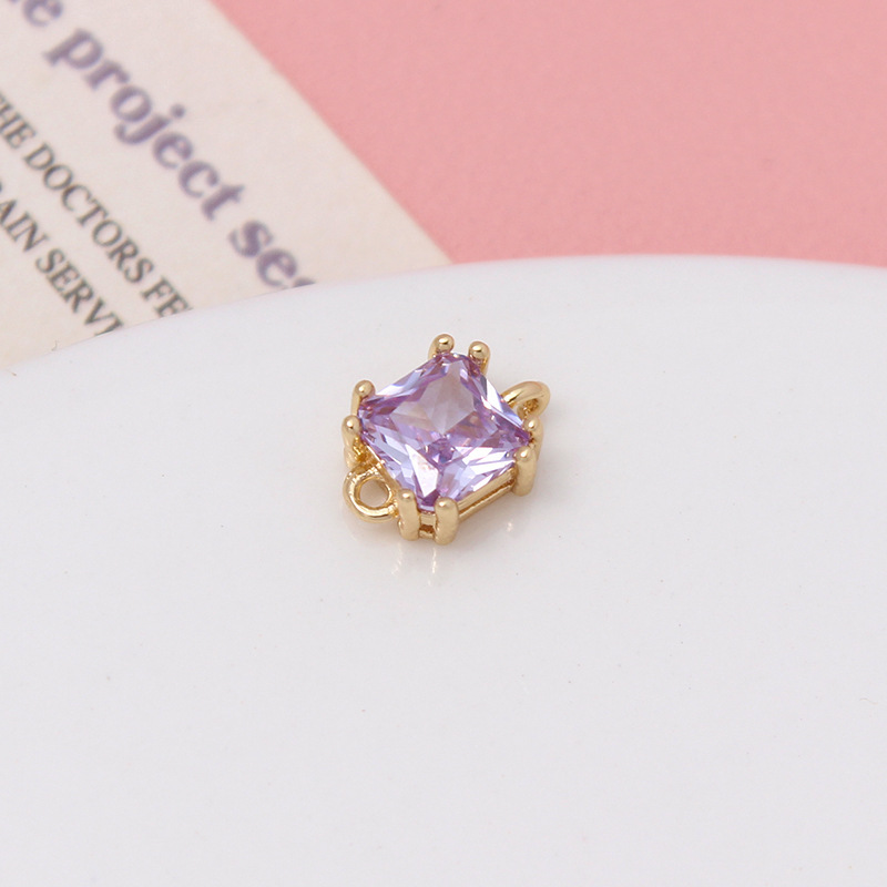 7mm Colored Zircon Square Pendant Dual Hanging Rings