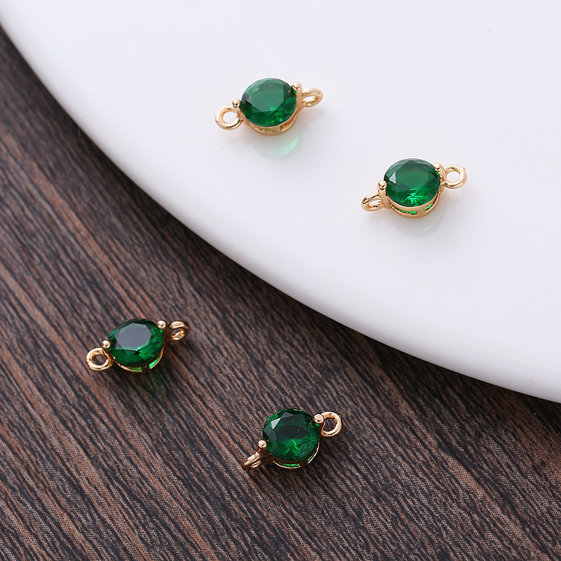 5mm Colored Round Zircon Charm Pendant Dual Hanging Rings