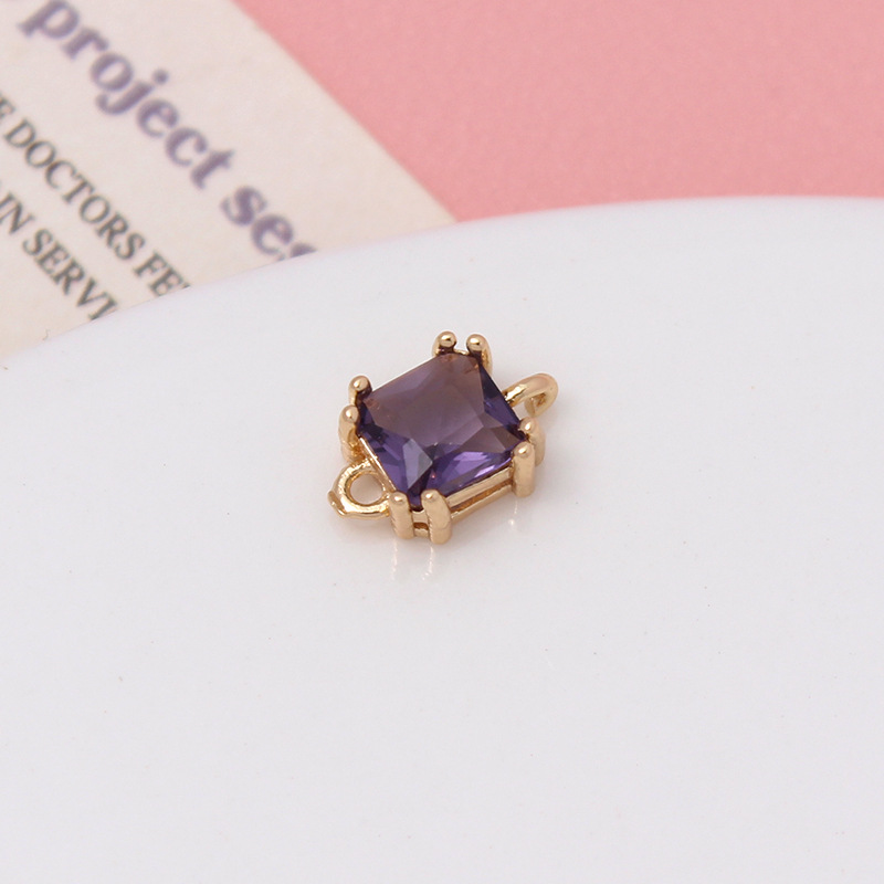 7mm Colored Zircon Square Pendant Dual Hanging Rings