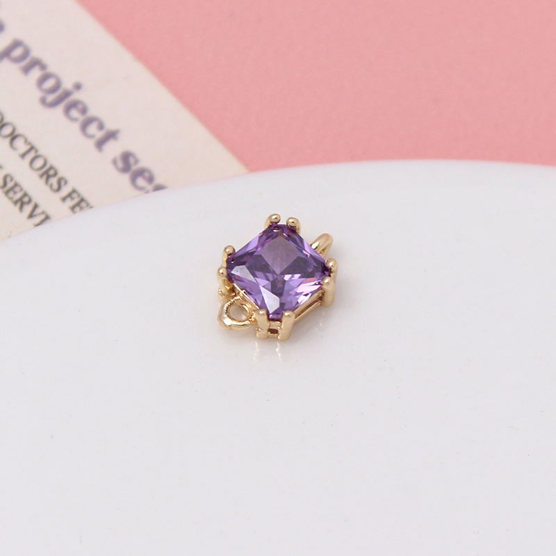 7mm Colored Zircon Square Pendant Dual Hanging Rings