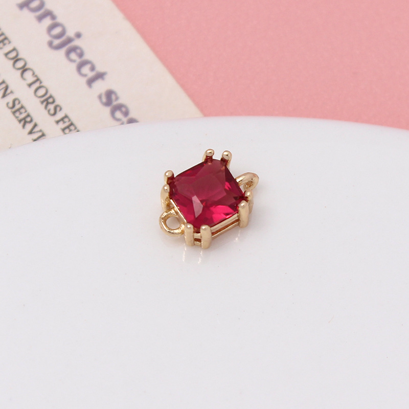 7mm Colored Zircon Square Pendant Dual Hanging Rings