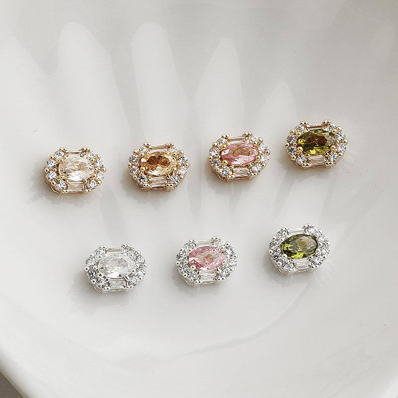 Gorgeous Cubic Zirconia Inlaid Oval Multiple Holes Spacer Bead Multiple Color