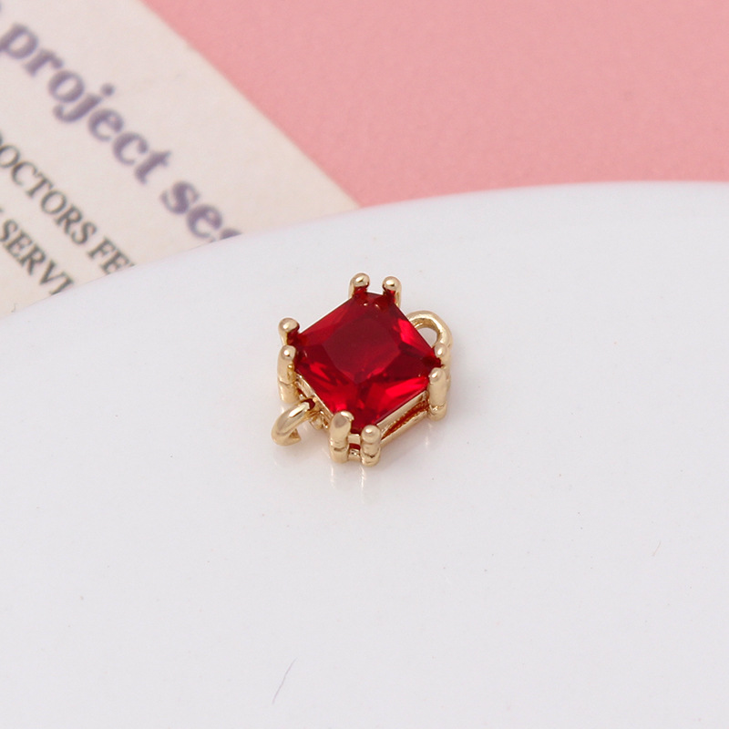 7mm Colored Zircon Square Pendant Dual Hanging Rings
