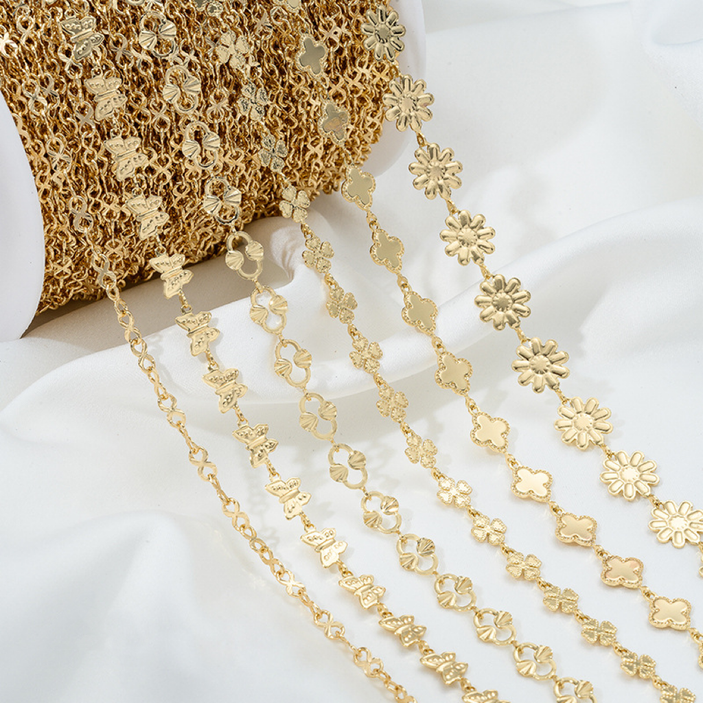 14k Gold Plated Butterfly Flower Four-Leaf Chain Accessory 50cm